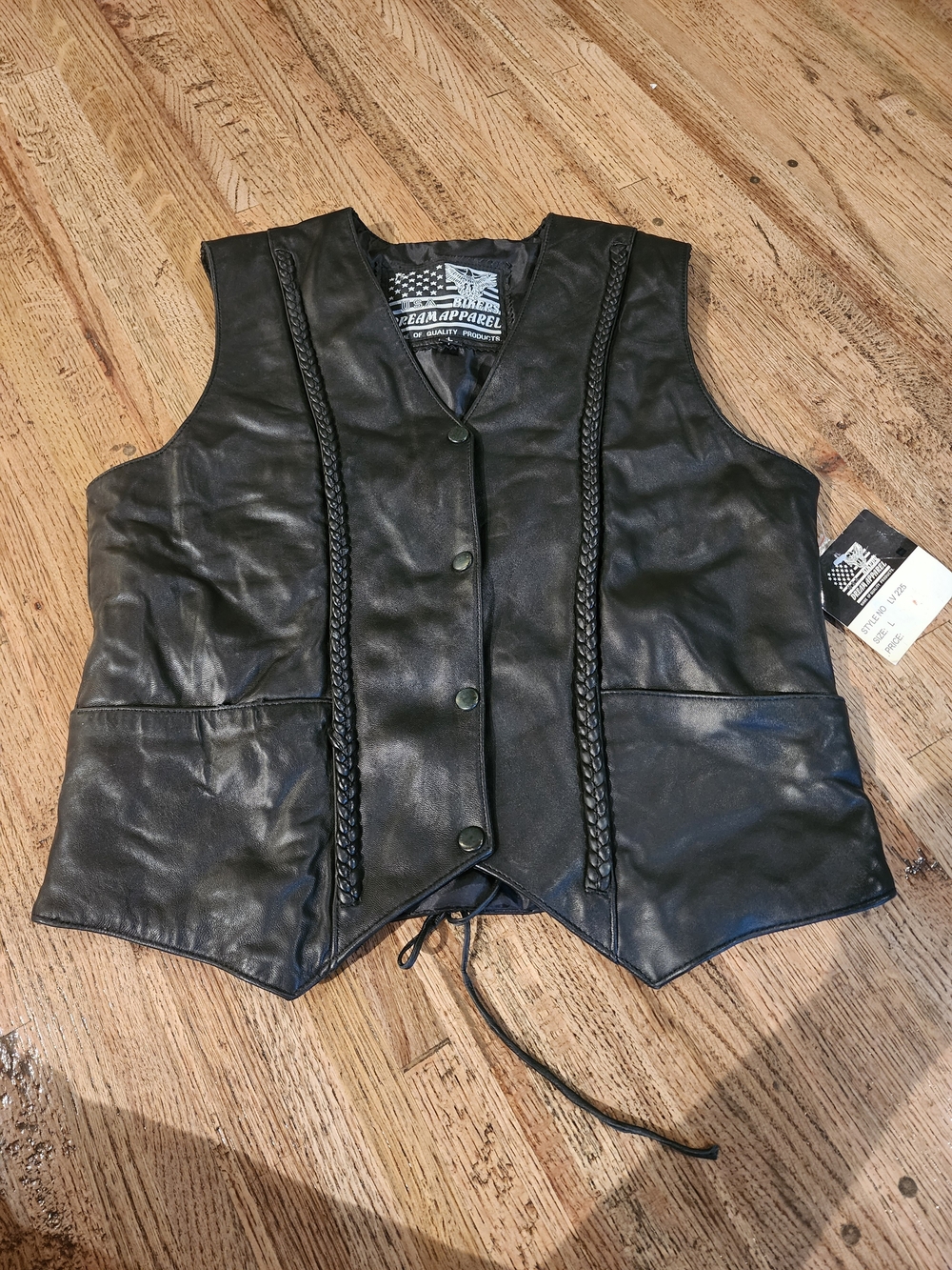 Black Leather Braided Front Vest by